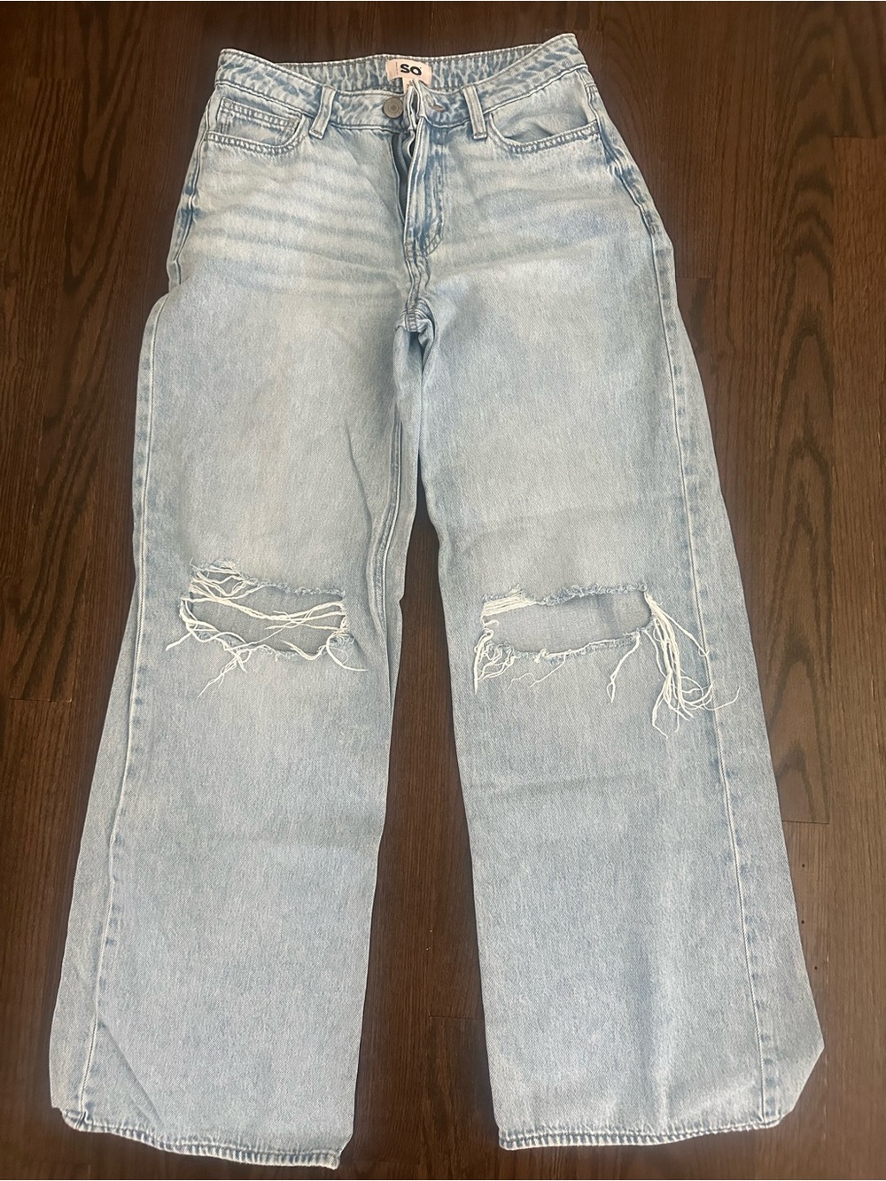 SO Light Blue Distressed Wide-Leg Jeans